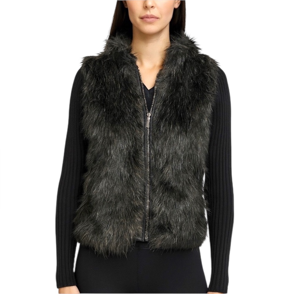 Roberto Cavalli Vintage Black Faux Fur Hooded Sweater Jacket Small